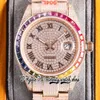 SF tw126333 A2824 Orologio automatico da uomo bl126331 ew126301 Quadrante quadrato con diamanti Quadrante romano arcobaleno Acciaio 904L Bracciale in oro rosa con diamanti ghiacciati Orologi per l'eternità