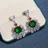 1PAIR Fashion Flower Dangle 925 Srebrna biżuteria Zielona Zielona Cuubic Cyrron Kobiety Wedding Bridal Stud Colring Kolejność Prezent 1951130