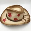 Шляпа Шляпа Шляпа летние мужчины Raffia Jazz Mens American Western Cowboys Straw Hat Print Stars пляжные солнцезащитные шапки для смягчения