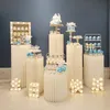 화이트 파티 장식 종이 접이식 실린더 칼럼 디저트 케이크 테이블 결혼 생일 베이비 샤워 소품을위한 스탠드