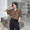 Women's Blouses & Shirts High Street Shirt Women Summer Commuter Fashion Leopard Print Multi Pocket Casual Loose Square Collar Short Sleeve