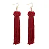 Boucles d'oreilles pompon faites à la main mode noir rouge jaune vert longs balancent oreille Broncos bijoux à franges en soie pour femmes cadeau