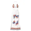 Kvinnors tvåbitar byxor Kvinnor 2023 Fashion Trend Women Casual Two-Piece Summer Clothes Set Butterfly Printed Crop Tops Loose Long Long