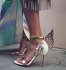 New Luxury Stiletto Pumps Bridal Wedding Shoes Metal Heel Ankle Strap Sandales Talon Femme Fretwork Butterfly Wing Women Sandals220513