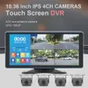 10.36 inch 4CH Voertuig AHD Monitor Systeem IPS Touchscreen voor auto/bus/vrachtwagen 1080p CCTV Camera's kleur nacht visie Parkeerrecorder Bluetooth Mirror Link