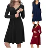 Nouvelles robes de maternité pour femmes à manches longues couleur unie robe d'allaitement allaitement avec poche G220309