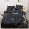 Black Cat Bedding Set King Queen Size 3d Cute Dark Blue Pet Kitty Bedroom Decor Duvet Cover for Kids Teens Adult with Pillowcase