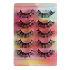 Nouveauté épais bouclés entrecroisés 5 paires de faux cils en vison ensemble doux vif réutilisable multicouche 3D faux cils bande complète plateau de cils coloré