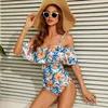 Kobiety stroje kąpielowe Ashgaily 2022 One Piece Swimsuit Ruffle Y2K Kobiety Push Up Monokini Floral Print Tropical Summer Beach Bathing Suitwomen's