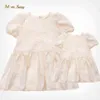 Mother And Daughter Lace Dress Cotton Family Matching Vintage Vestido Puff Sleeve Baby Girl Princess Jacquard Dress Summer