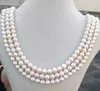 Kedjor 3Row Strands Natural 7-8mm Akoya White Pearl Necklace 18 "19" 20 "14K Gold Platechains