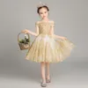 Girl's Dresses Girls Princess Sleeveless Boat Neck Kids Communion Long Sequins Train Flower Girl For WeddingsGirl's