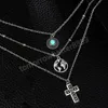 Collier bohème multicouche en alliage de Zinc Vintage carte croix Turquoise pendentif collier femmes cou chaîne fête bijoux cadeaux