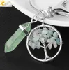 Konst och hantverk Natural Stone Tree of Life Key Rings Green Fluorite Hexagonal Prism Keychains Healing Rose Crystal Car Deco Sports2010 DHHMG