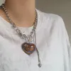 Pendant Necklaces Vintage Colored Glaze Big Love Heart For Women Zinc Alloy Clavicle Chain Necklace Punk Metal Bead Y2K NecklacePendant