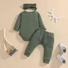 Citgeett Autunno Neonato Neonato Set di abbigliamento per bambina Solido maniche lunghe Pagliaccetto Top Pantaloni elastici Fascia Primavera Suit J220711