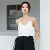 Korean Chiffon Top Women Woman V-ringning Satin Tank Top Woman ärmlösa Vest Tops Tees Loose Sexy Women White Top Ladies Camis 220331