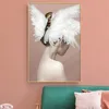 Flower Angel Wings Headdress Girl Pictures Abstract Canvas Painting Wall Art Print Poster Nordic Modern Girls Bedroom Decoration
