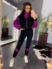 여자 두 조각 바지 세트 여자 Colorblock Tracksuit 봄 가을 옷 패치 워크 지퍼 탑과 스포츠 캐주얼 정장 조깅 FemmeWomen