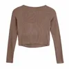 Herfst vrouwen vierkante kraag breien korte t-shirt casual femme o hals lange mouwen crop tops T1380 220328