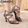 Cinmidy Latin Dance Shoes Women Rumba Samba Ballroom Party Ladies Dancing Heels Black Sexy Sandals Golden Wedding 220721