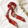 Vintage Flower Hair Scrunchies Bow Women Accessories Bands Ties Scrunchie Ponytail Holder Rubber Rope Ribbon Kids Big Long