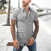 Мужские повседневные рубашки Slim Fit классическая рубашка для мужчин весна лето в полоску с коротким рукавом винтажный топ блузка Blusas Masculinas Moda