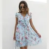 Chicki kwiatowe sukienki Kobiety Eleganckie letnie v szyi szyfon sukienki Midi Sukienki A-Line Sundress Holiday Party Vestidos 220514