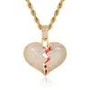 Hip Hop Solid Broken Heart Iced Out Pendant Necklace Charm For Men Women Gold Color Cubic Zircon Jewelry