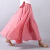 Women Linen Cotton Long Skirts Elastic Waist Pleated Maxi Skirts Beach Boho Vintage Summer Skirts Faldas Saia 220711