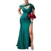 Sexy Side Split Mermaid Prom Dresses Eenvoudige Donkere Groen Satijnen Avondjurken Holle Uitgehold Lange Vloer Lengte Women Celebrity Feestjurk 2022