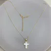 Anhänger Halsketten Natürliche Weiße Muschel Perlmutt Kreuz Halskette Vergoldet Messing MOP Modeschmuck Für GeschenkAnhänger