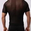 Mens Tight Sexy Mesh Transparent kortärmad t-shirt män andas sport kortärmad t-shirt