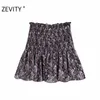 ZEVITY Women vintage tropical flower print pleated mini skirt faldas mujer ladies casual slim ruffles chiffon skirts QUN671 210311
