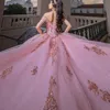 Robes de Quinceanera rose scintillantes robe de bal 2022 douce 16 fille appliques pailletées à lacets robe de bal d'anniversaire vestido de 15 anos quinceanera