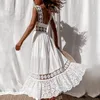 Summer Elegant Sexy White Dress For Women Fashion Lace Hollow Out Bridemaid Long Ladies Holiday Wedding Maxi 220521