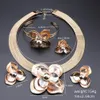 Femmes Dubai Gold Color Flower Collier Boucles d'oreilles Ring Bangle Bride Wedding Party Gift Jewelry Set