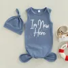 Summer Baby Bag Sleeping Bags Cap Sets Neonato Infante senza maniche Lettera Stampa annodata Swaddle Wrap Gown con cappello 2pcs Abiti Set