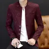 Herr tryckt liten kostym manlig koreansk version av självkultivering standup krage kinesisk tunika avslappnad tunn jacka ungdom 220705