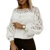 Kvinnors tröjor Kvinnor Autumn Sweater Solid Guipure Lace Lantern Sleeve Long Female Chic Top Ladies Winter Clothes