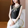 Fashion Top Woman V-neck Tank Tops Printed Vintage Ladies Crop top Female Women's T-shirt Satin Lace Summer Clothes 220318