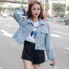 Women's Jackets Arriva 2022 Spring Fashion Bat Sleeve Heavy Work Rivet Short Washed Denim Jacket Female Girl Autumn