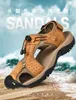 Sandały o dużych rozmiarach Mężczyźni 2022 Summer Nowy oddychany palca sandałowy Sprzedaż Spasowy buty plażowe 004 Niebieskie