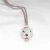 Light luxury emerald diamond studded leopard head Necklace exaggerated trendy long domineering and women's same style card