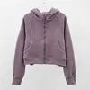 Giacca da donna con cappuccio e zip intera spazzolata Abbigliamento sportivo LU-98 Completi da yoga Cappotto da allenamento con cappuccio da corsa con tasche Pile da esterno Fori per i pollici