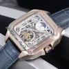 XL 100 A23J Automatisk månfas Tourbillon Mens Watch Rose Gold Black Inner Skeleton Dial Stick Number Markers Leather Strap Watches Puretime F10B2