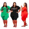 Grande taille femmes tenues courtes 2 pièces Shorts ensemble survêtements femmes col en v grande taille 5x lettre imprimé costume décontracté