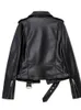 2022 printemps automne moto veste femmes Slim revers fermeture éclair Faux cuir veste femme Streetwear Punk PU Outwear avec ceinture L220801