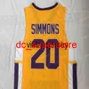 Ben Simmons 20 Jersey High School Montverde Academy Eagles Jersey de basquete Amarelo Double Stiched Letther Número em estoque