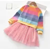Girl039s vestidos meninas bebês vestido princesa suéter de outono velo gaze tutu crianças roupas de manga longa faixas de arco -íris para3078541